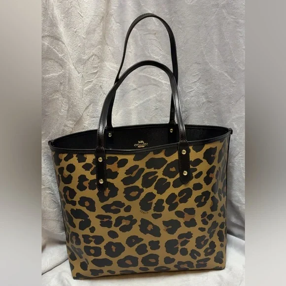 Coach Leopard & Black Reversible City Tote, Style No: F37877 - Picture 2 of 6